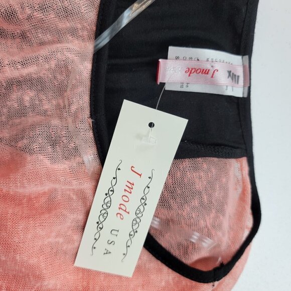 J Mode Orange Black Knit Top Round Neck 3/4 Sleeve Button Back Burnout Stretch S - Picture 7 of 9